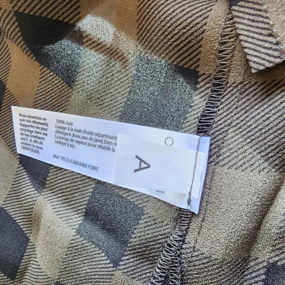 New $238 Eileen Fisher Tunic Dress Sz S/P Black Green Silk Buffalo Plaid Chiffon - Picture 7 of 12